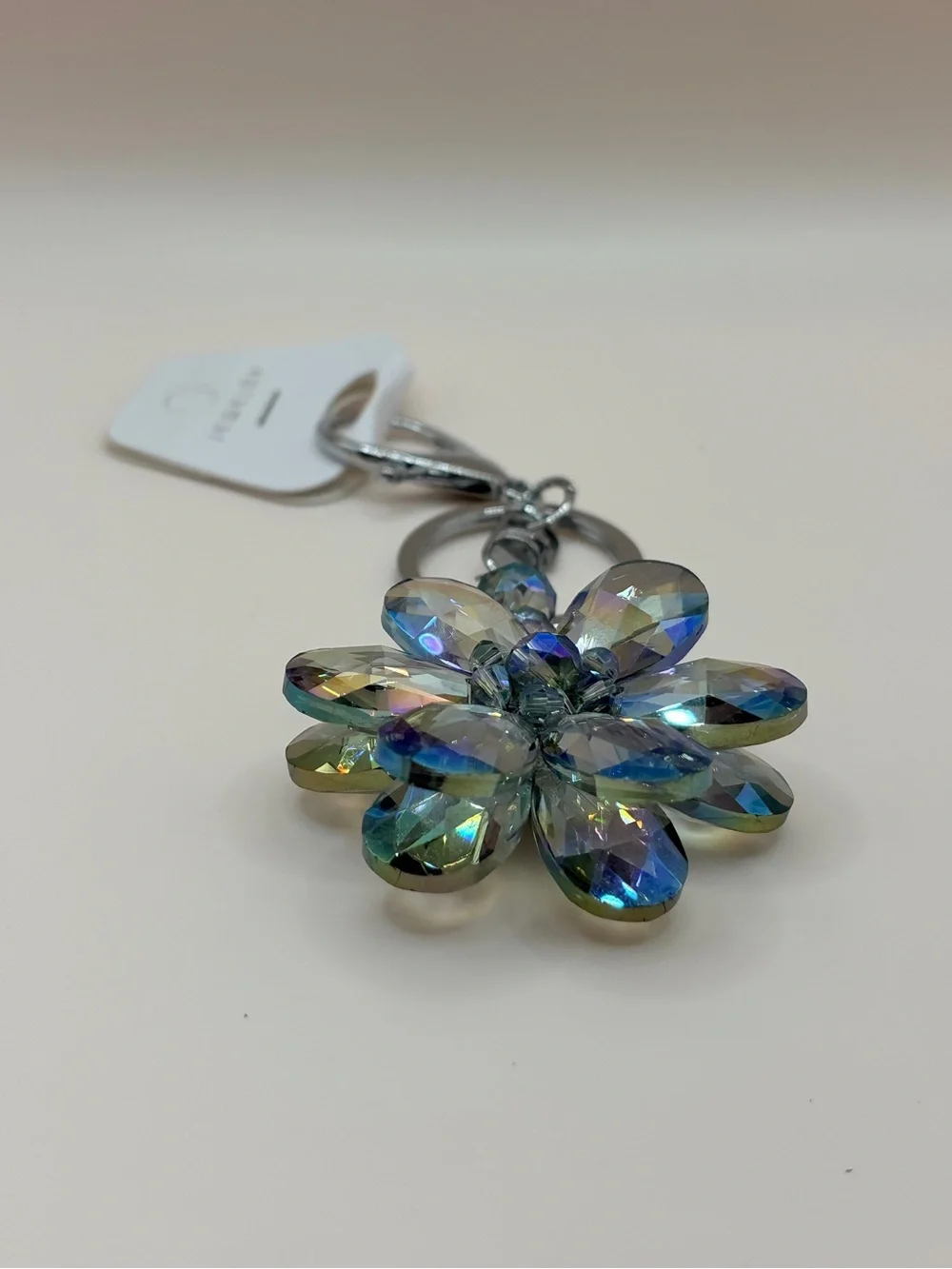 Dazzling Iridescent Crystal Flower Keychain